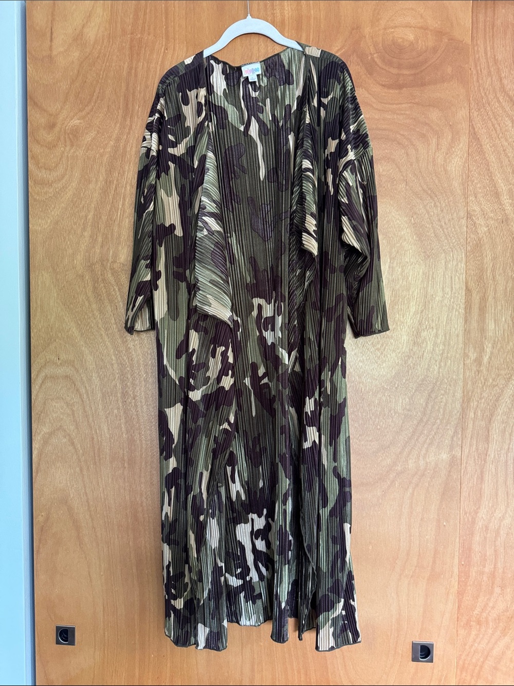 LuLaRoe Olive, Tan & Black Camo Pleated Swim Coverup